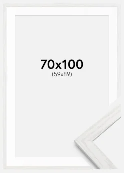 Ramme Stilren hvid Eg 70x100 cm - Passepartout Hvid 60x90 cm
