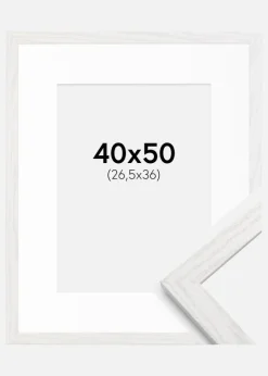 Ramme Stilren hvid Eg 40x50 cm - Passepartout Hvid 27,5x37 cm