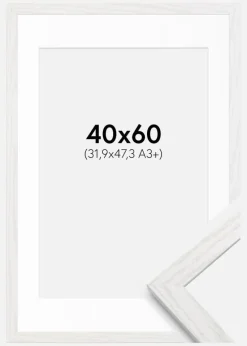 Ramme Stilren hvid Eg 40x60 cm - Passepartout Hvid 32,9x48,3 cm
