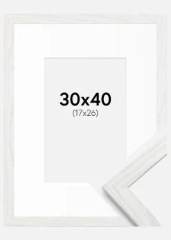 Ramme Stilren hvid Eg 30x40 cm - Passepartout Hvid 18x27 cm