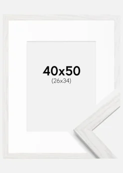 Ramme Stilren hvid Eg 40x50 cm - Passepartout Hvid 27x35 cm
