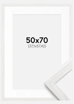 Ramme Stilren hvid Eg 50x70 cm - Passepartout Hvid 15x23 inches