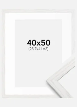 Ramme Stilren hvid Eg 40x50 cm - Passepartout Hvid 29,7x42 cm