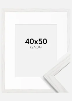 Ramme Stilren hvid Eg 40x50 cm - Passepartout Hvid 28x35 cm