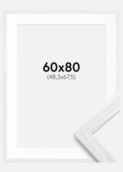 Ramme Stilren hvid Eg 60x80 cm - Passepartout Hvid 49,3x68,5 cm