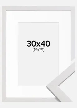 Ramme Stilren Hvid 30x40 cm - Passepartout Hvid 20x30 cm