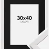 Ramme Stilren Hvid 30x40 cm - Passepartout Sort 21x30 cm