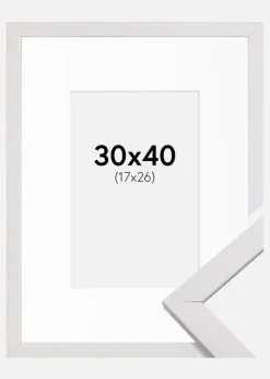 Ramme Stilren Hvid 30x40 cm - Passepartout Hvid 18x27 cm