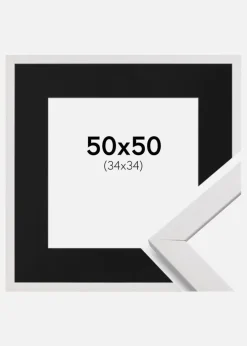 Ramme Stilren Hvid 50x50 cm - Passepartout Sort 35x35 cm