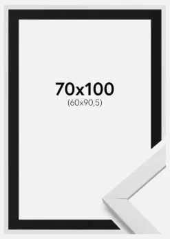 Ramme Stilren Hvid 70x100 cm - Passepartout Sort 61x91,5 cm