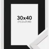 Ramme Stilren Hvid 30x40 cm - Passepartout Sort 8x12 inches