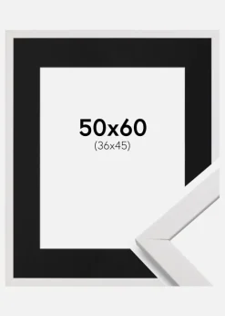 Ramme Stilren Hvid 50x60 cm - Passepartout Sort 37x46 cm