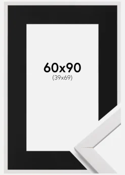 Ramme Stilren Hvid 60x90 cm - Passepartout Sort 40x70 cm