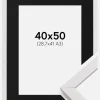Ramme Stilren Hvid 40x50 cm - Passepartout Sort 29,7x42 cm (A3)