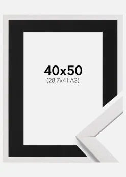 Ramme Stilren Hvid 40x50 cm - Passepartout Sort 29,7x42 cm (A3)