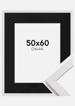 Ramme Stilren Hvid 50x60 cm - Passepartout Sort 35x45 cm