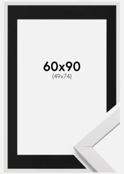 Ramme Stilren Hvid 60x90 cm - Passepartout Sort 50x75 cm