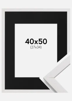Ramme Stilren Hvid 40x50 cm - Passepartout Sort 28x35 cm