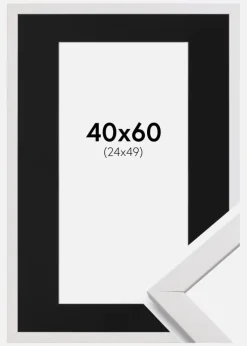 Ramme Stilren Hvid 40x60 cm - Passepartout Sort 25x50 cm