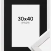 Ramme Stilren Hvid 30x40 cm - Passepartout Sort 20x30 cm