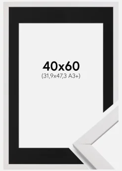 Ramme Stilren Hvid 40x60 cm - Passepartout Sort 32,9x48,3 cm (A3+)