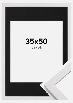 Ramme Stilren Hvid 35x50 cm - Passepartout Sort 30x35 cm