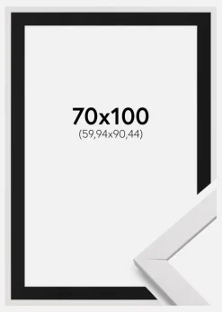 Ramme Stilren Hvid 70x100 cm - Passepartout Sort 24x36 inches