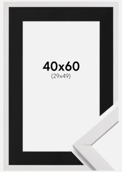 Ramme Stilren Hvid 40x60 cm - Passepartout Sort 30x50 cm
