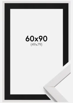 Ramme Stilren Hvid 60x90 cm - Passepartout Sort 50x80 cm