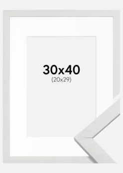 Ramme Stilren Hvid 30x40 cm - Passepartout Hvid 21x30 cm