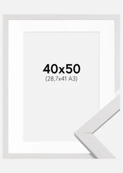 Ramme Stilren Hvid 40x50 cm - Passepartout Hvid 29,7x42 cm (A3)