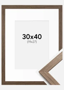 Ramme Stilren kold Brun 30x40 cm - Passepartout Hvid 20x28 cm