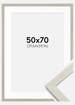 Ramme Stilren lysegrå Eg 50x70 cm - Passepartout Hvid 16x24 inches