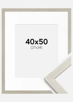 Ramme Stilren lysegrå Eg 40x50 cm - Passepartout Hvid 28x35 cm