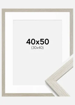 Ramme Stilren lysegrå Eg 40x50 cm - Passepartout Hvid 31x41 cm