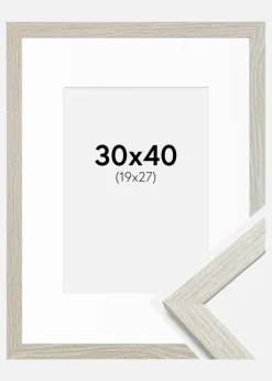 Ramme Stilren lysegrå Eg 30x40 cm - Passepartout Hvid 20x28 cm