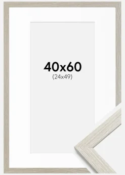 Ramme Stilren lysegrå Eg 40x60 cm - Passepartout Hvid 25x50 cm