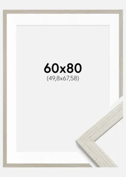 Ramme Stilren lysegrå Eg 60x80 cm - Passepartout Hvid 20x27 inches