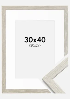Ramme Stilren lysegrå Eg 30x40 cm - Passepartout Hvid 21x30 cm