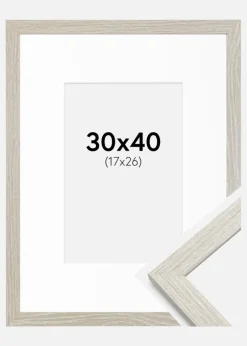 Ramme Stilren lysegrå Eg 30x40 cm - Passepartout Hvid 18x27 cm