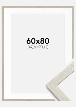 Ramme Stilren lysegrå Eg 60x80 cm - Passepartout Hvid 19x28 inches