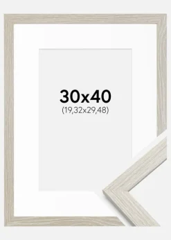 Ramme Stilren lysegrå Eg 30x40 cm - Passepartout Hvid 8x12 inches