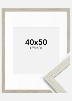 Ramme Stilren lysegrå Eg 40x50 cm - Passepartout Hvid 30x41 cm