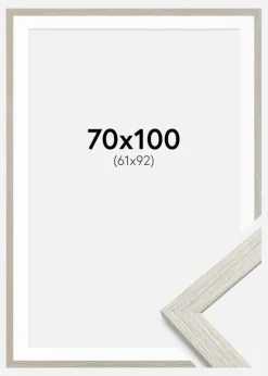 Ramme Stilren lysegrå Eg 70x100 cm - Passepartout Hvid 62x93 cm