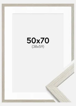 Ramme Stilren lysegrå Eg 50x70 cm - Passepartout Hvid 39x60 cm