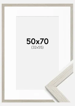 Ramme Stilren lysegrå Eg 50x70 cm - Passepartout Hvid 33x56 cm