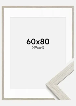 Ramme Stilren lysegrå Eg 60x80 cm - Passepartout Hvid 50x65 cm