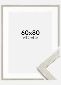 Ramme Stilren lysegrå Eg 60x80 cm - Passepartout Hvid 49,3x69,3 cm