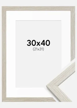 Ramme Stilren lysegrå Eg 30x40 cm - Passepartout Hvid 22x32 cm