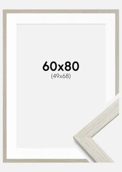 Ramme Stilren lysegrå Eg 60x80 cm - Passepartout Hvid 50x69 cm